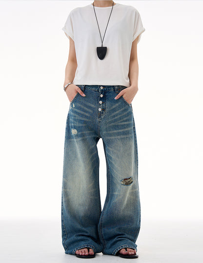 MADWITCH DISTRESSED BUTTON FLY DENIM #CK9623
