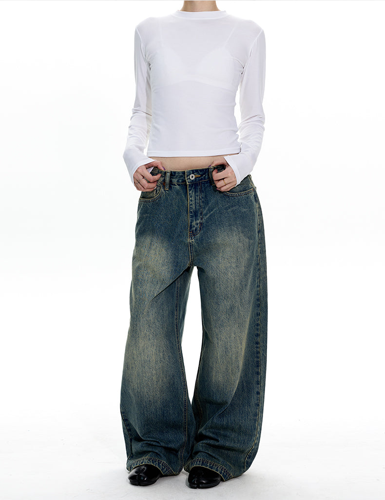 MADWITCH VINTAGE WASHED WIDE LEG JEANS #CK5576