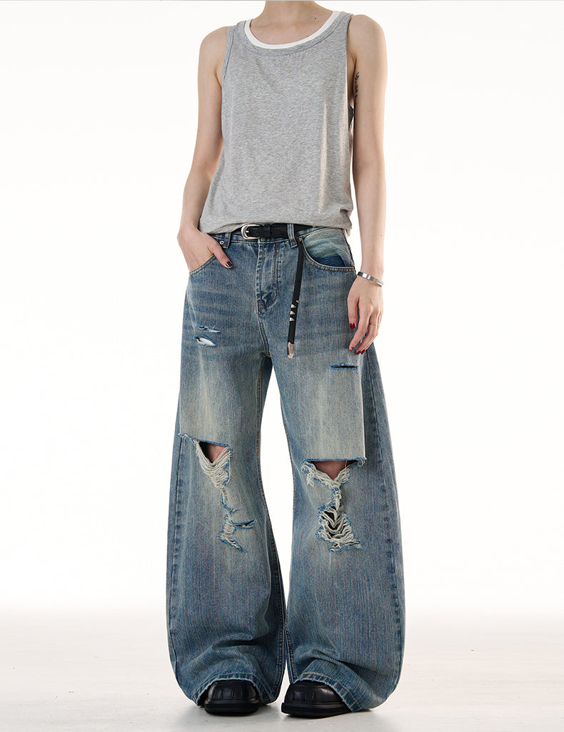 MADWITCH LOOSE RIPPED JEANS #G6683