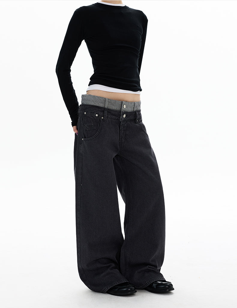 MADWITCH DOUBLE WAISTBAND WIDE JEANS #G6916