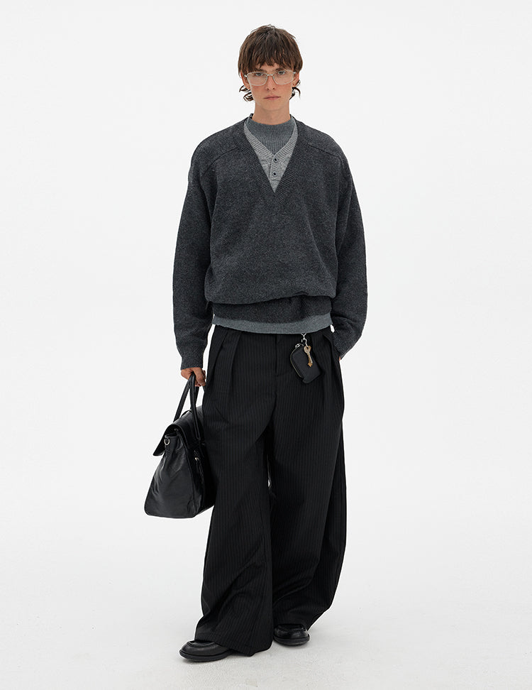 MADWITCH RETRO LAYERED V-NECK SWEATER #68930