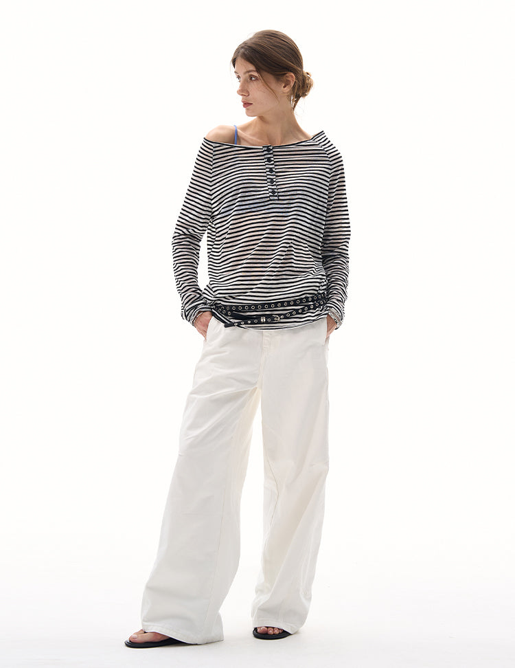 MADWITCH BOAT NECK STRIPED LAYER #MS7558