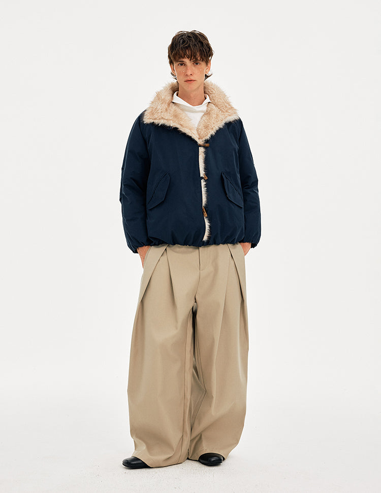 MADWITCH HORN BUTTON FUR COLLAR COAT #AW25509