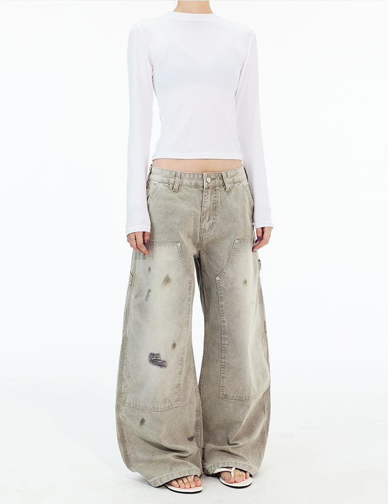 MADWITCH DISTRESSED WIDE WORK PANTS #G6924