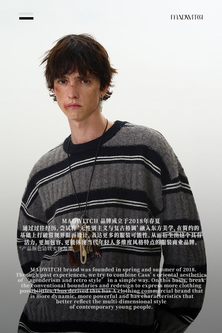 MADWITCH CABLE KNIT STRIPED SWEATER #5654
