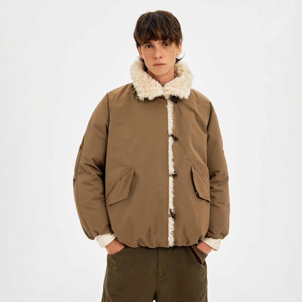 MADWITCH HORN BUTTON FUR COLLAR COAT #AW25509