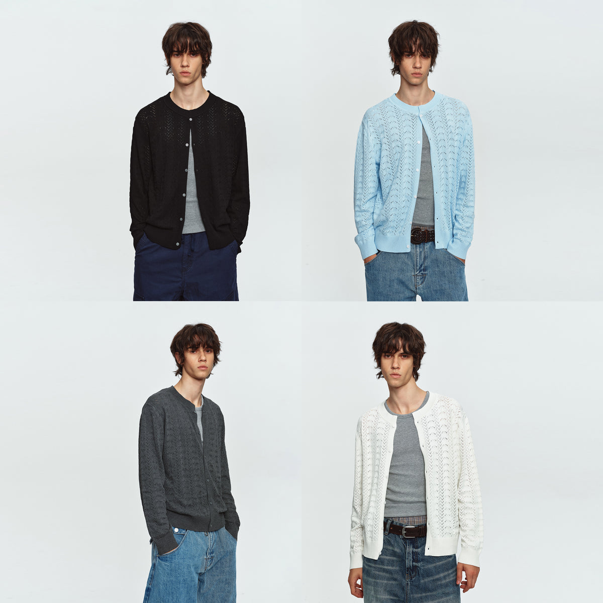 MADWITCH OPEN-KNIT JACQUARD RELAXED CARDIGAN SWEATER #MY527