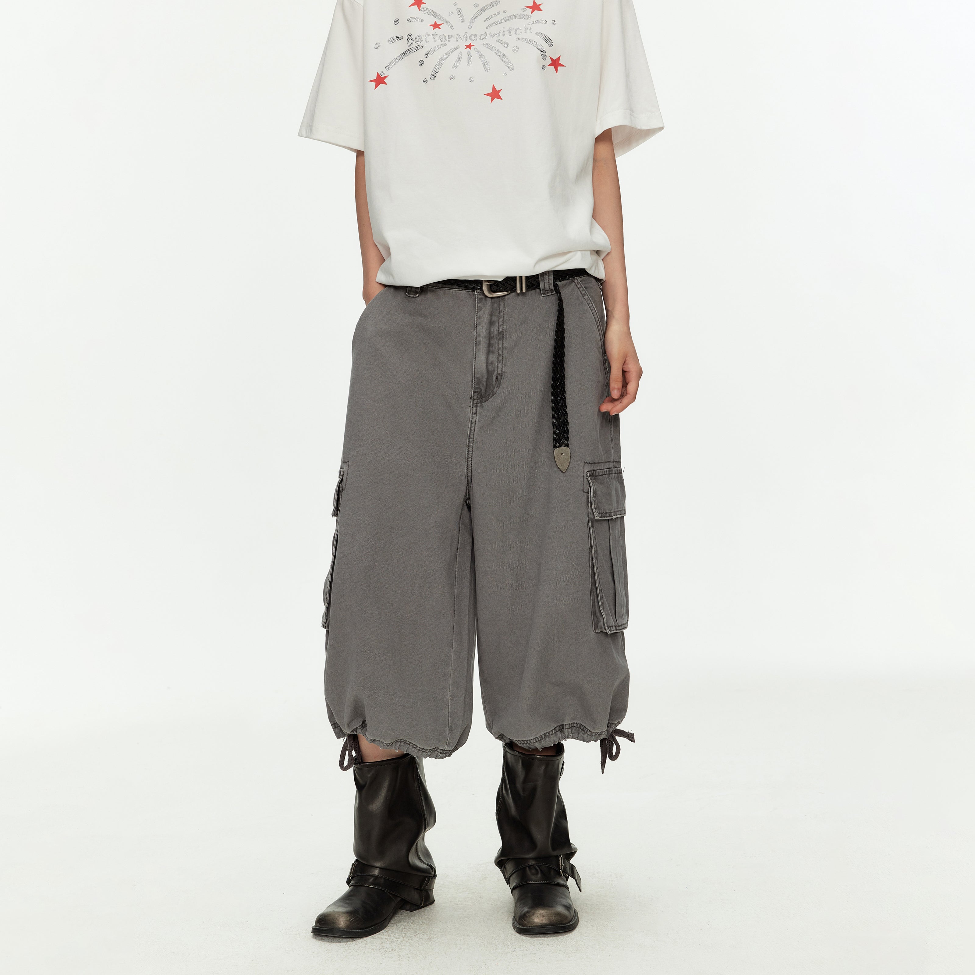 MADWITCH DRAWSTRING CARGO CROP PANTS #CK3510D