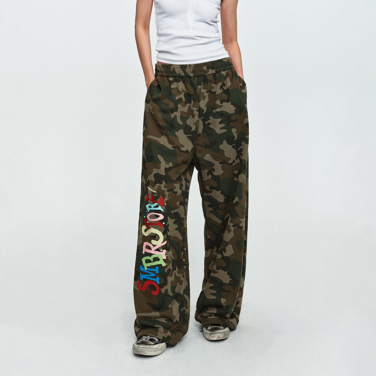 MADWITCH GRAFFITI CAMO-PRINT WIDE-LEG LOUNGE PANTS #C1062