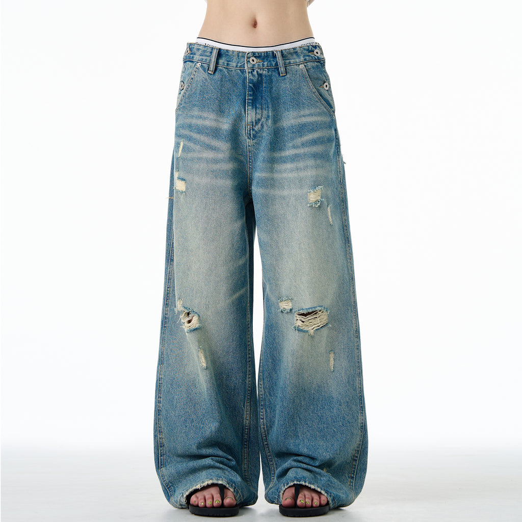 MADWITCH DISTRESSED WASHED DENIM JEANS #CK9555