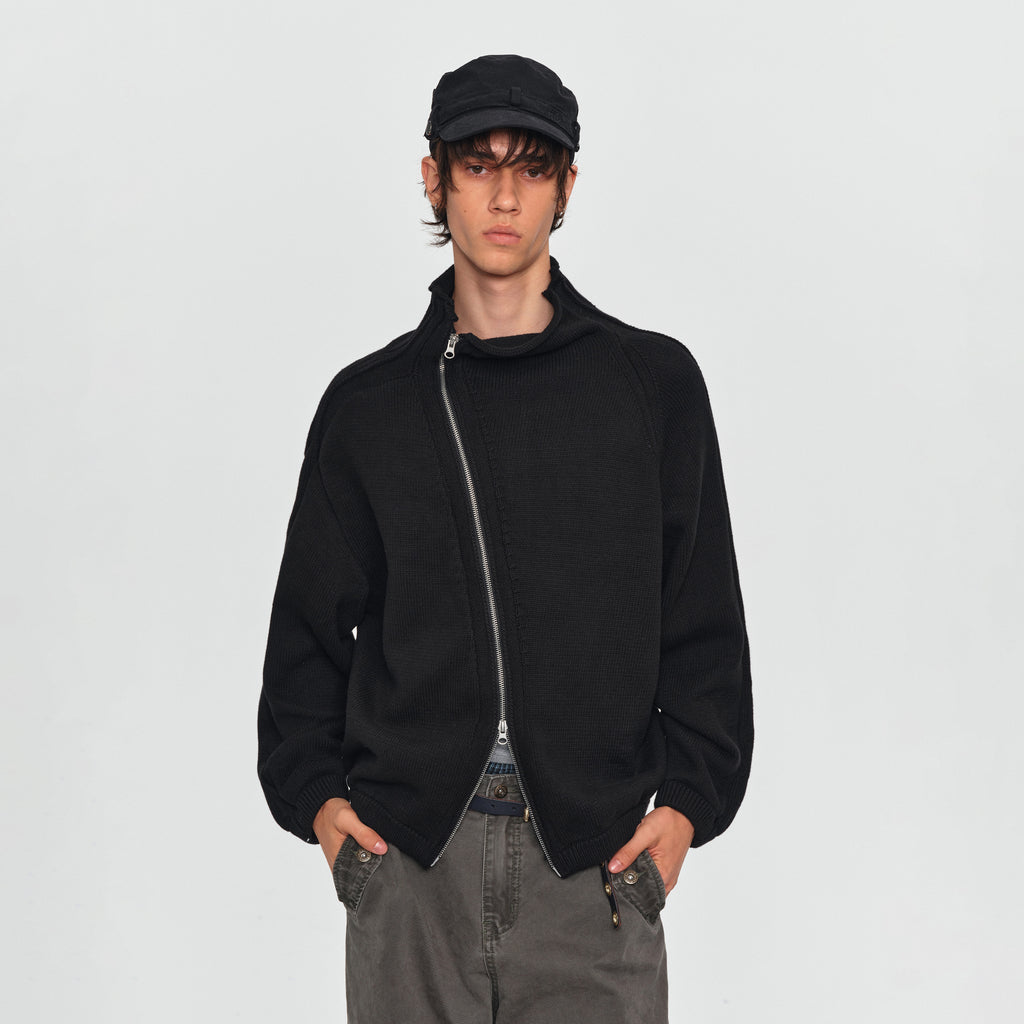 MADWITCH ASYMMETRIC-ZIP CROPPED KNIT CARDIGAN #GPMYC023
