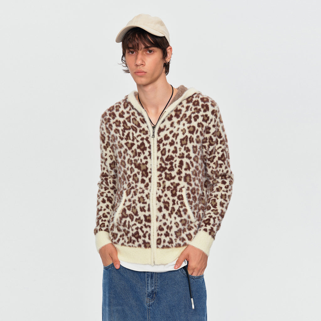 MADWITCH LEOPARD-PRINT PLUSH CROPPED ZIP HOODIE #2606MY2037