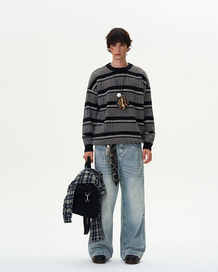 MADWITCH CABLE KNIT STRIPED SWEATER #5654