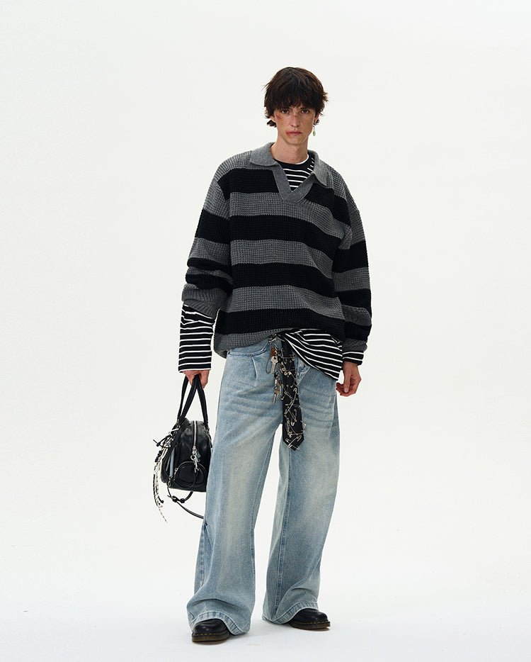 MADWITCH STRIPED KNIT SWEATER #MY407