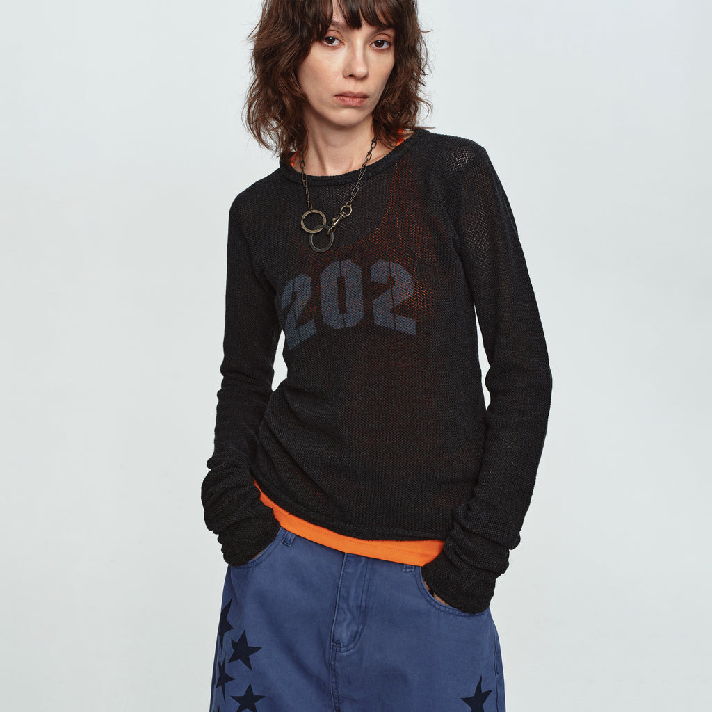 MADWITCH MESH GRAPHIC CROPPED SWEATER #MYC032