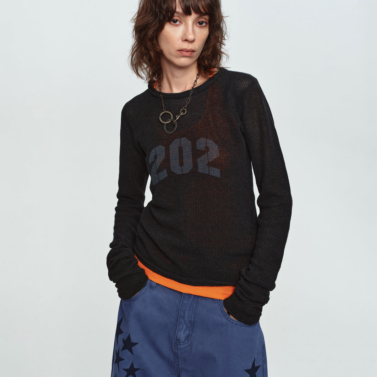 MADWITCH MESH GRAPHIC CROPPED SWEATER #MYC032