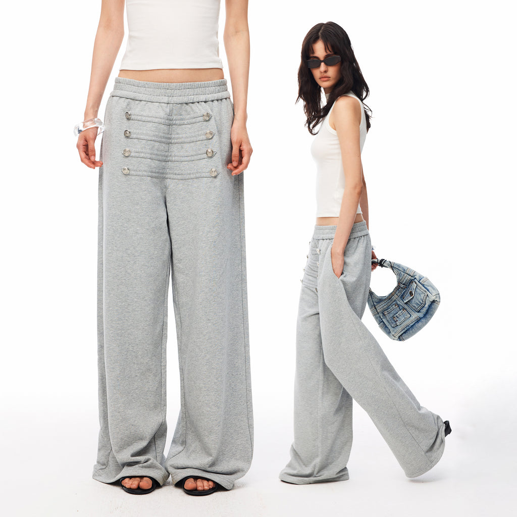 MADWITCH VINTAGE PALACE BUTTONED WIDE-LEG SWEATPANTS #L2026630