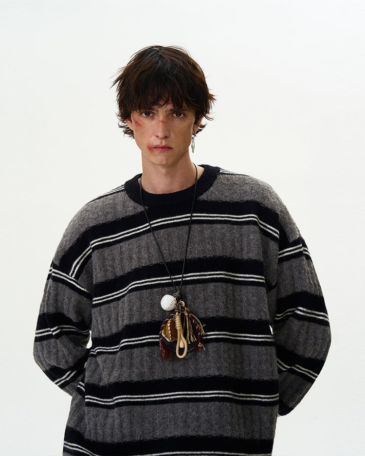 MADWITCH CABLE KNIT STRIPED SWEATER #5654
