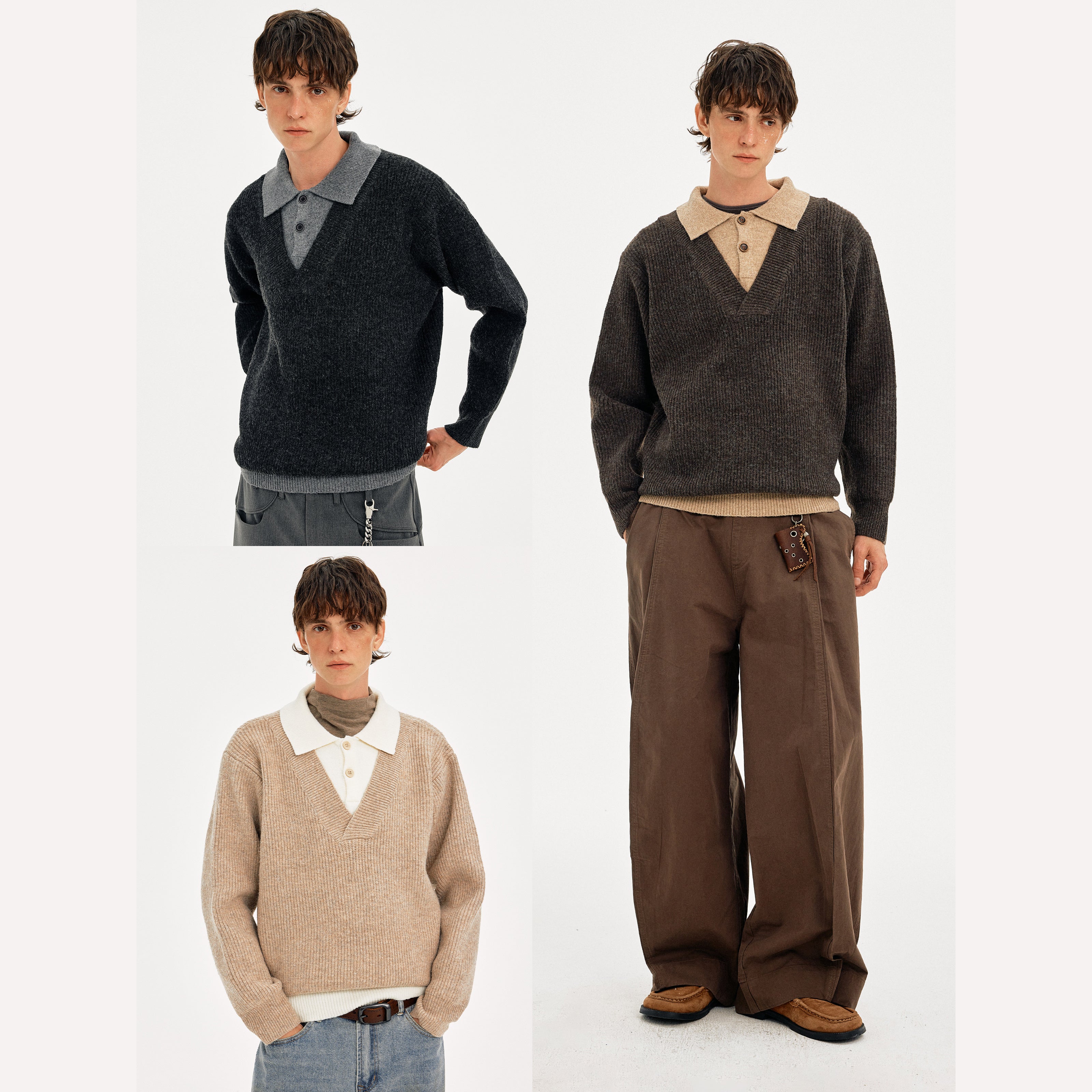 MADWITCH COLORBLOCK FAUX LAYER WOOL SWEATER #STYY8888