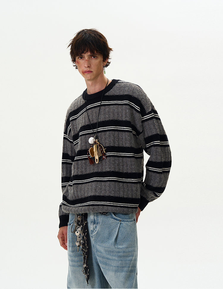 MADWITCH CABLE KNIT STRIPED SWEATER #5654