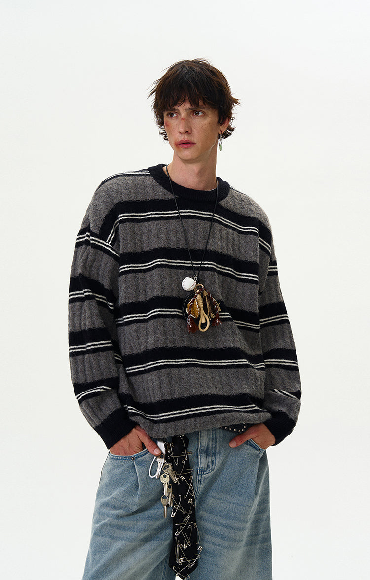 MADWITCH CABLE KNIT STRIPED SWEATER #5654