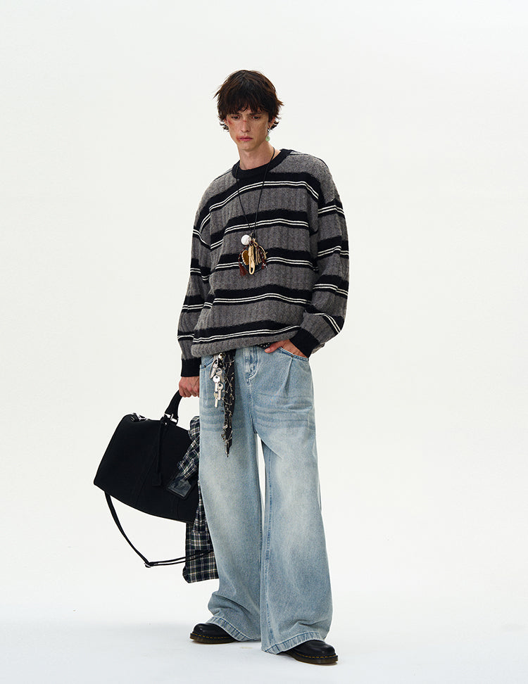 MADWITCH CABLE KNIT STRIPED SWEATER #5654