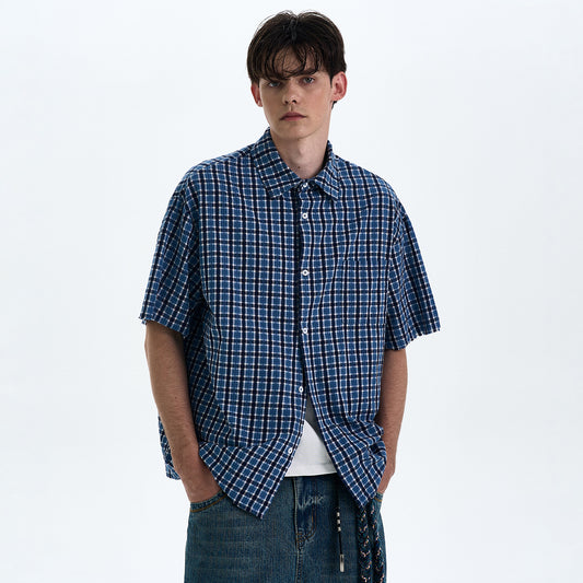 MADWITCH VINTAGE PLAID SHORT SLEEVE SHIRT #RC188