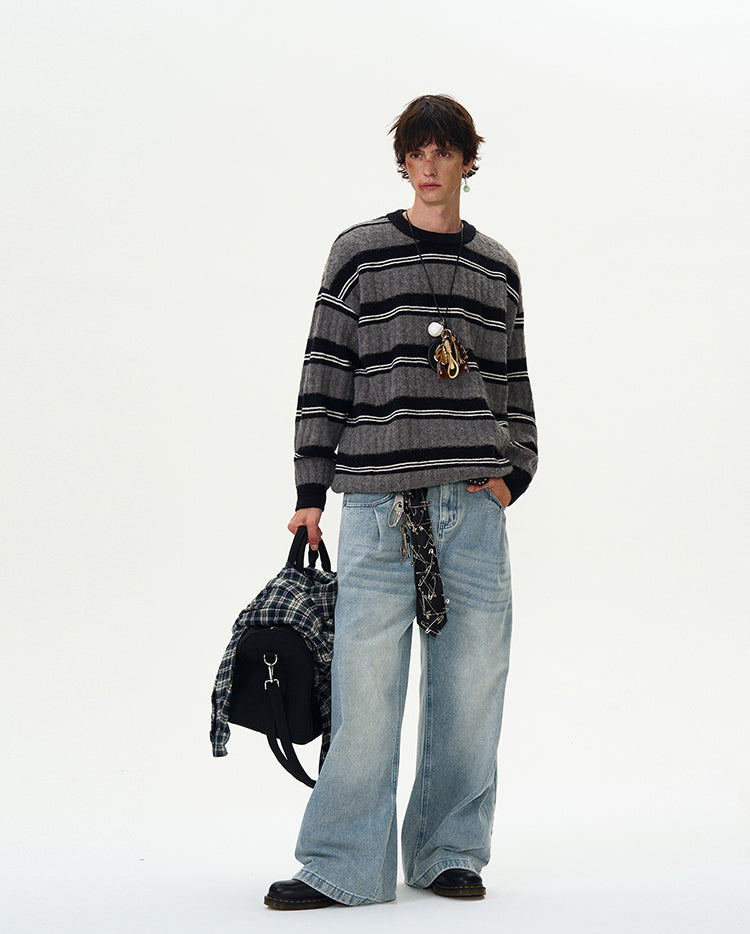 MADWITCH CABLE KNIT STRIPED SWEATER #5654
