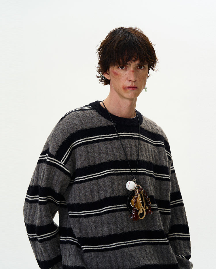 MADWITCH CABLE KNIT STRIPED SWEATER #5654