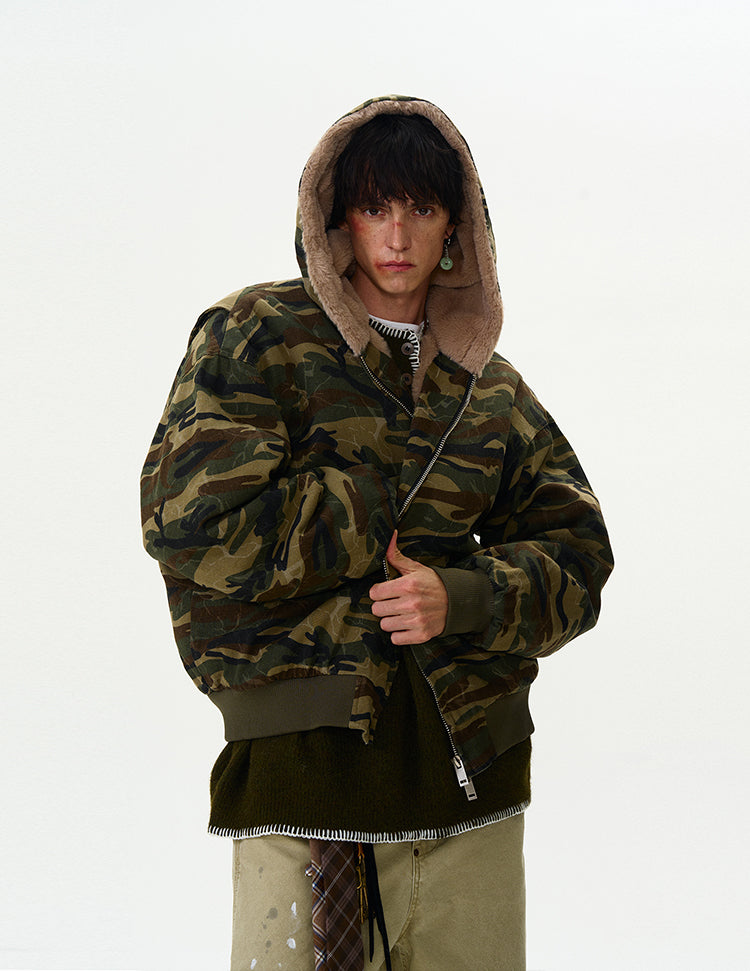 MADWITCH FLEECED CAMOUFLAGE COTTON JACKET #C147