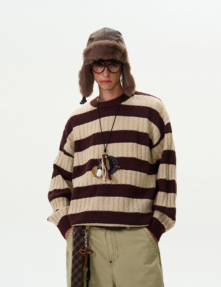MADWITCH CABLE KNIT STRIPED SWEATER #5654
