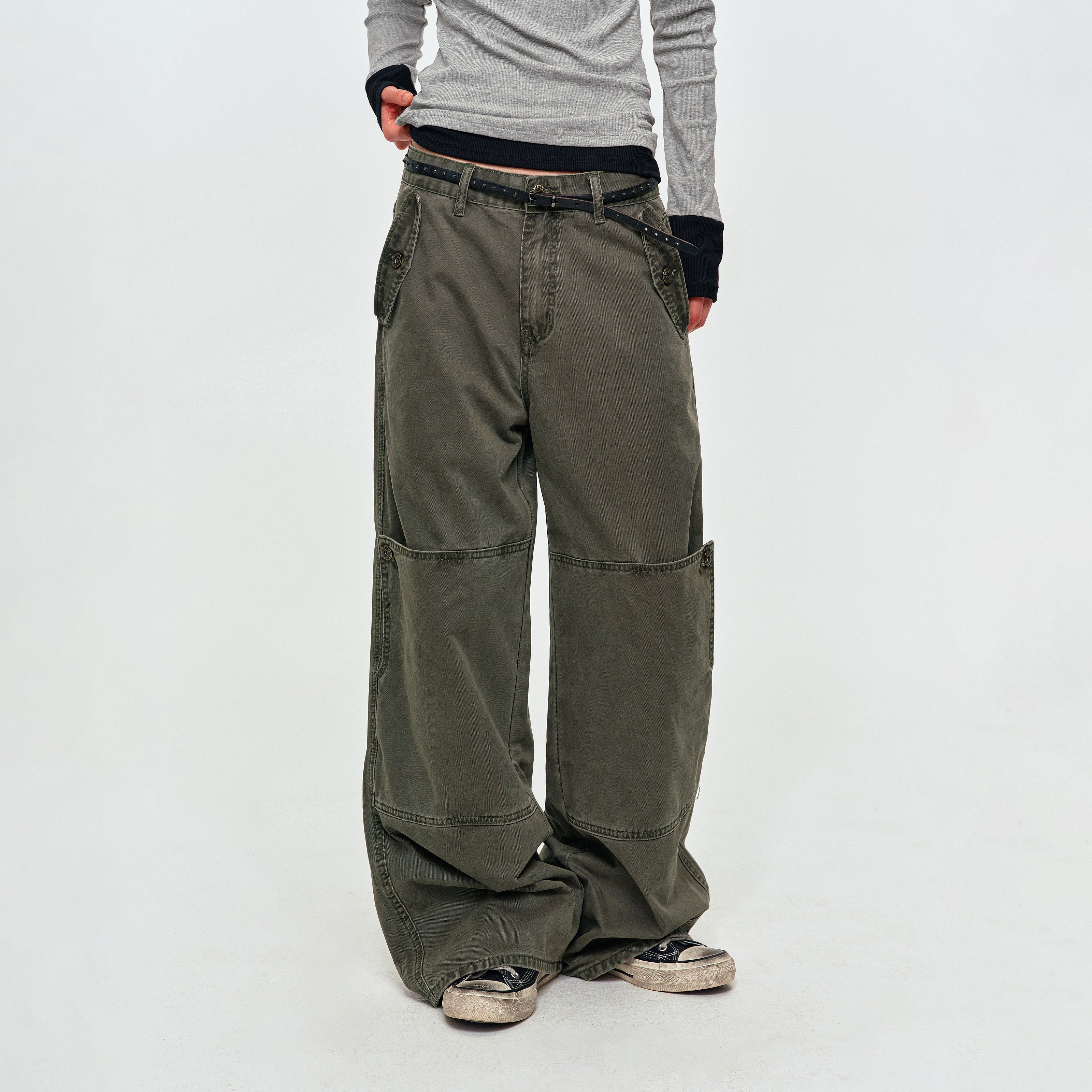 MADWITCH WASHED PANELED WIDE-LEG CARGO PANTS #DR9621