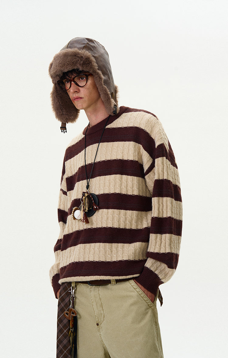 MADWITCH CABLE KNIT STRIPED SWEATER #5654