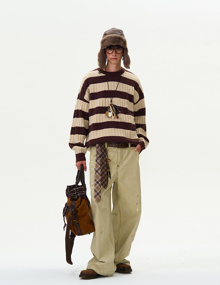 MADWITCH CABLE KNIT STRIPED SWEATER #5654