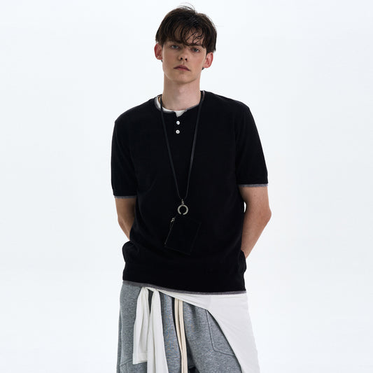 MADWITCH COLORBLOCK KNIT SHORT SLEEVE SHIRT #LX3027