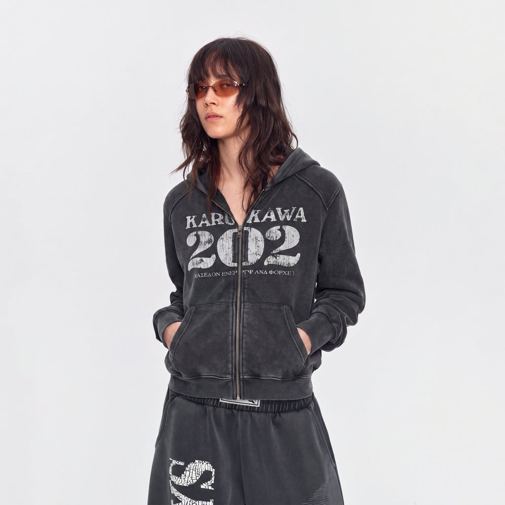MADWITCH CRACKED-PRINT WASHED ZIP HOODIE #CW1375N