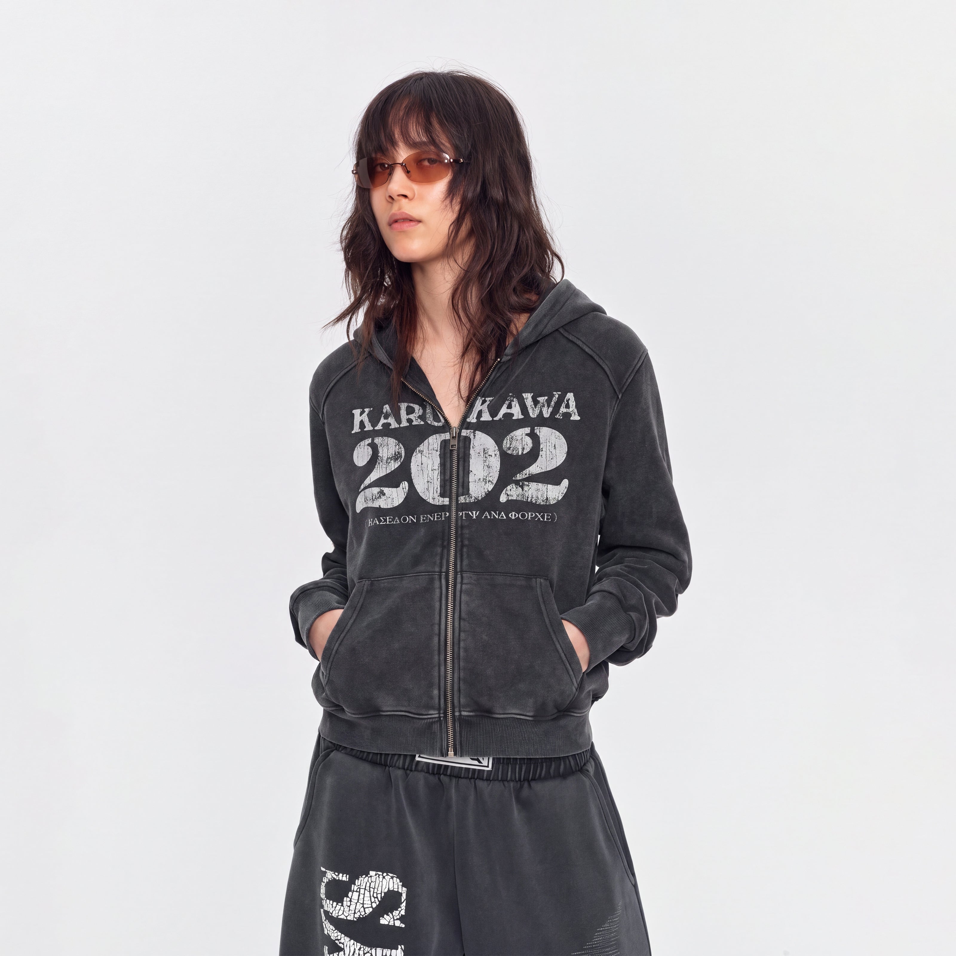 MADWITCH CRACKED-PRINT WASHED ZIP HOODIE #CW1375N