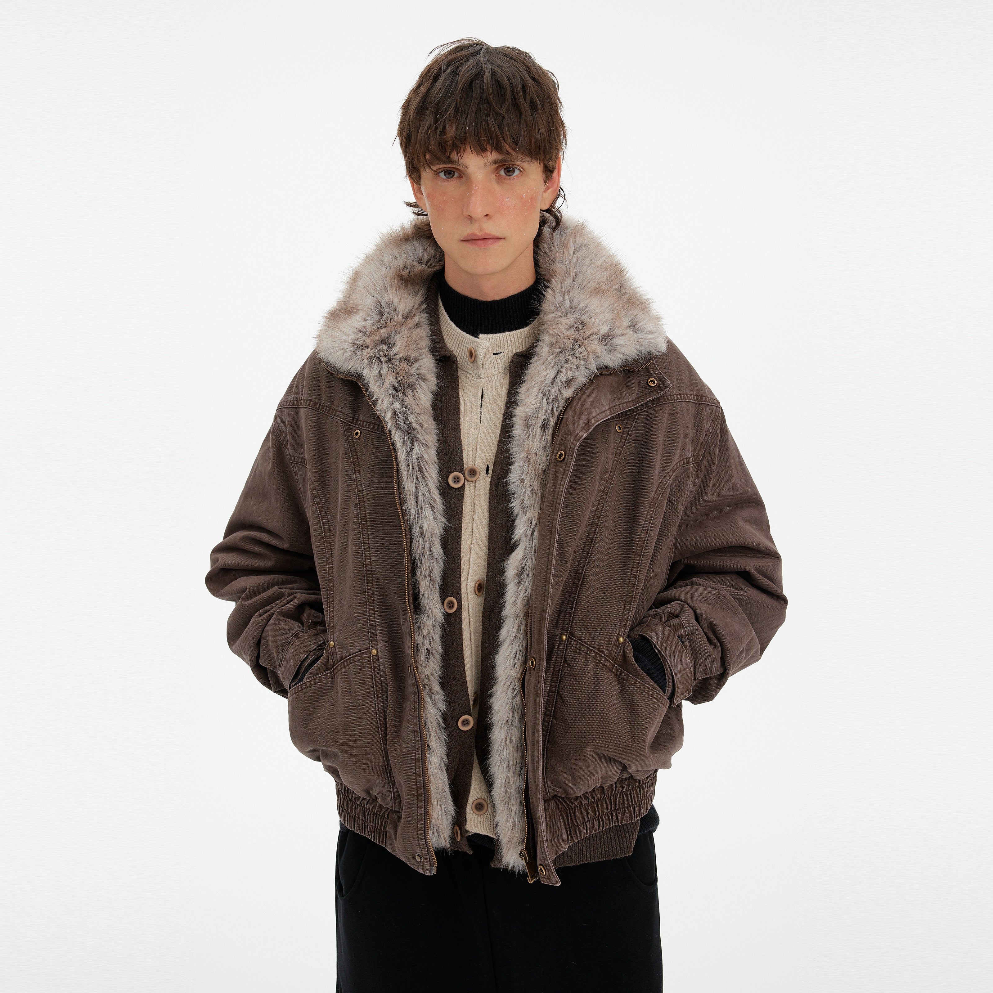 MADWITCH DETACHABLE FUR COLLAR WORK PARKA #990998