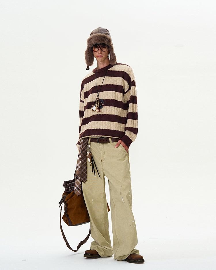 MADWITCH CABLE KNIT STRIPED SWEATER #5654