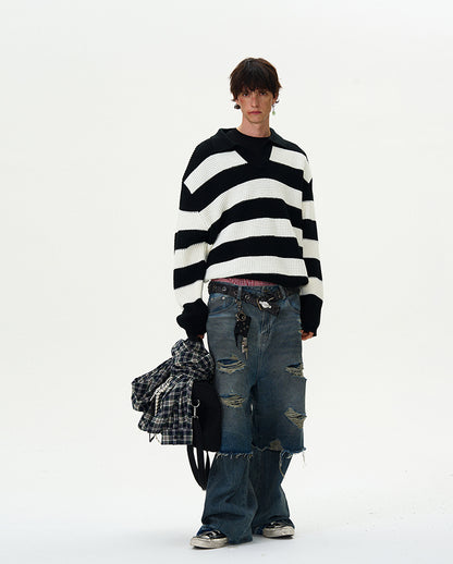 MADWITCH STRIPED KNIT SWEATER #MY407