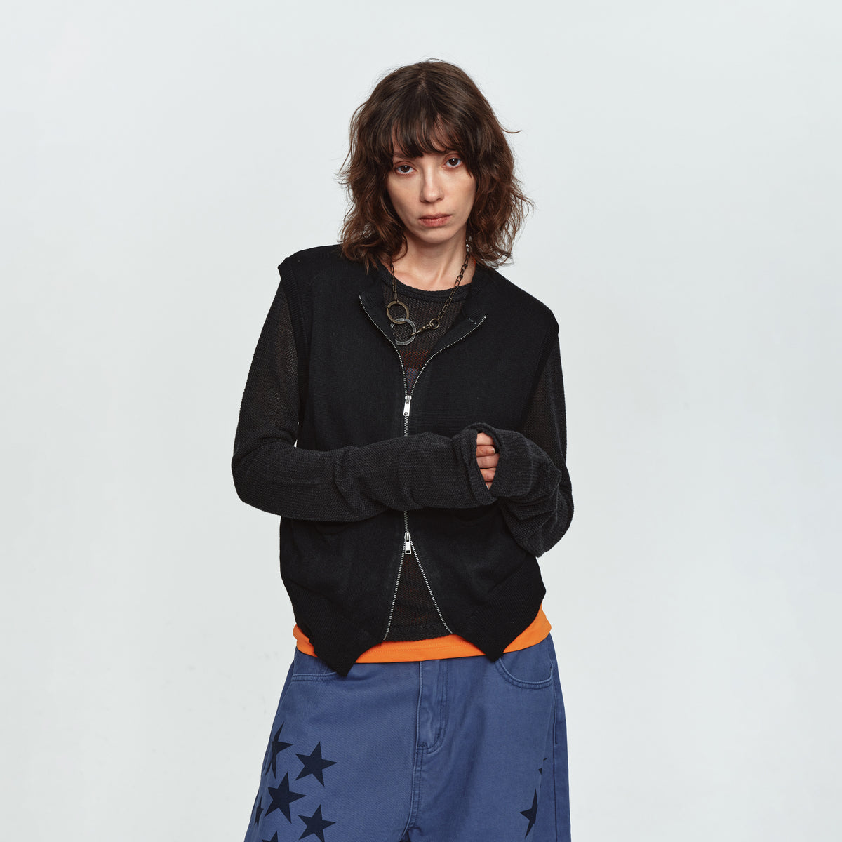 MADWITCH DUAL-ZIP CREWNECK KNIT VEST #MYCB031