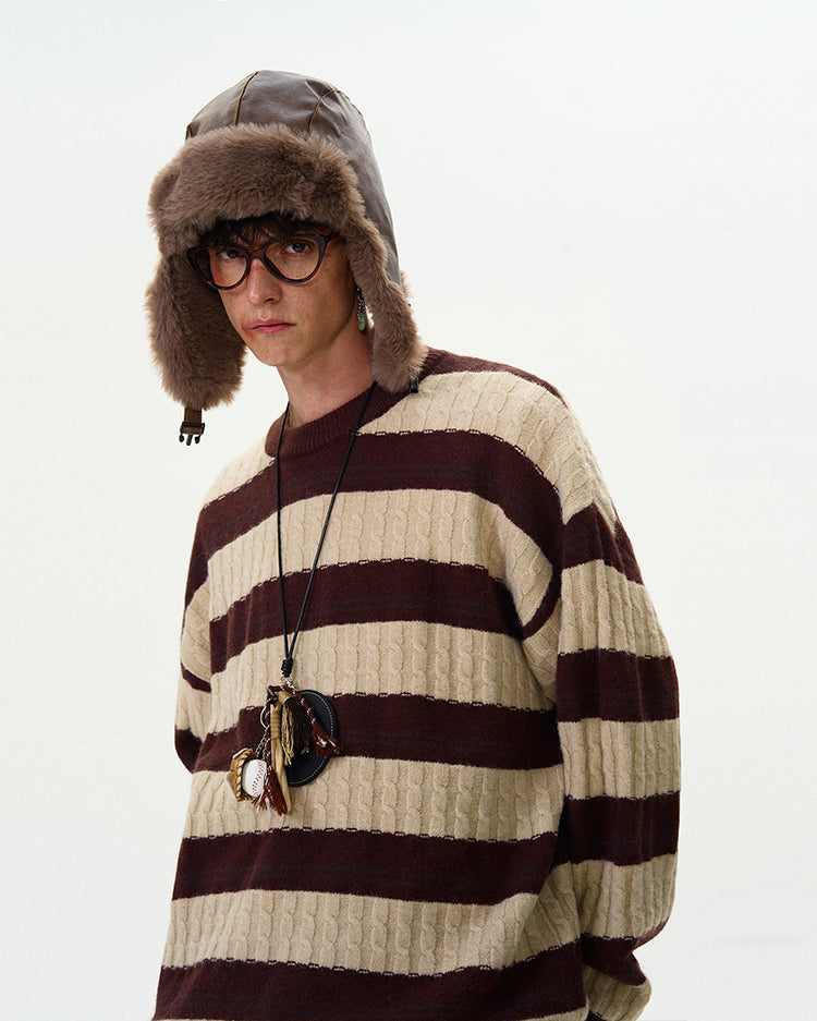 MADWITCH CABLE KNIT STRIPED SWEATER #5654