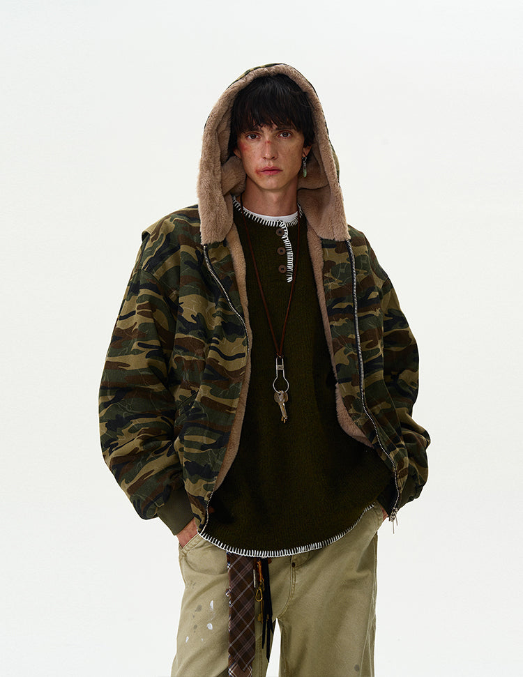 MADWITCH FLEECED CAMOUFLAGE COTTON JACKET #C147