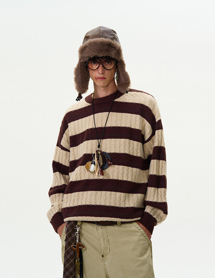 MADWITCH CABLE KNIT STRIPED SWEATER #5654
