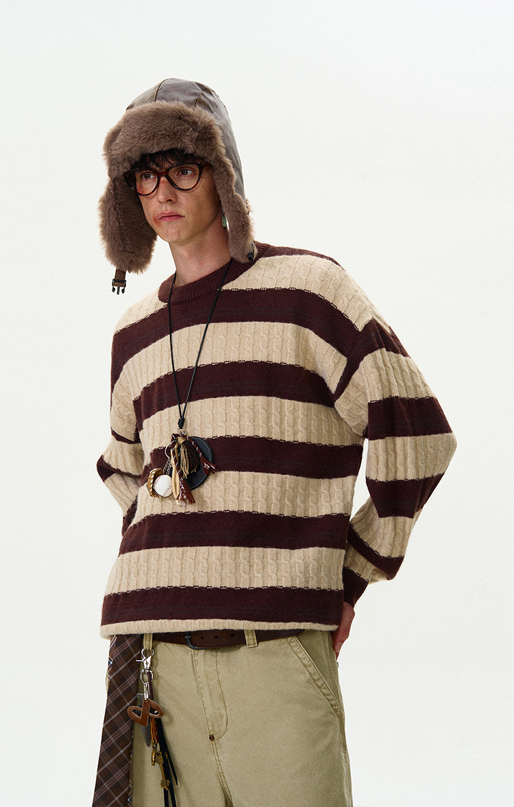 MADWITCH CABLE KNIT STRIPED SWEATER #5654