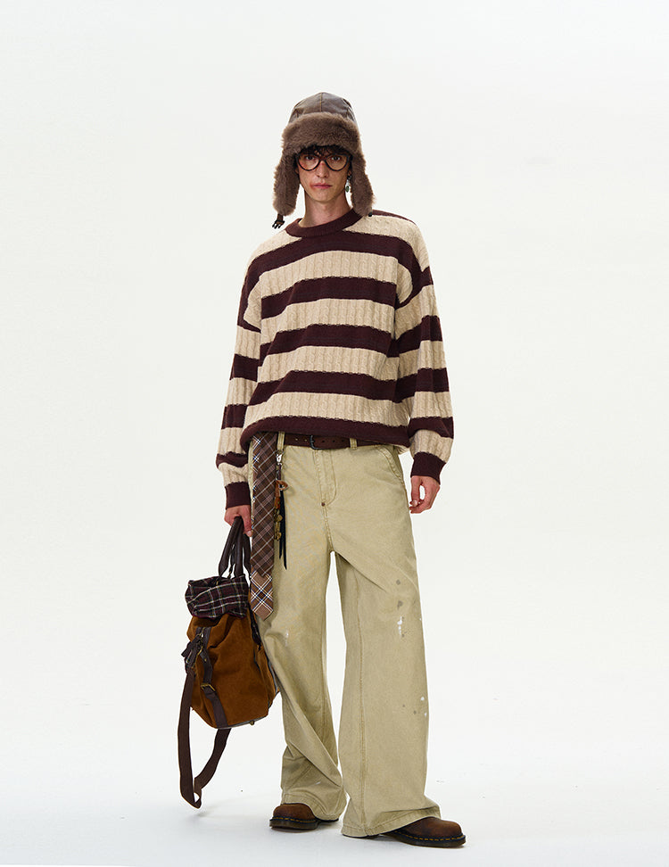 MADWITCH CABLE KNIT STRIPED SWEATER #5654