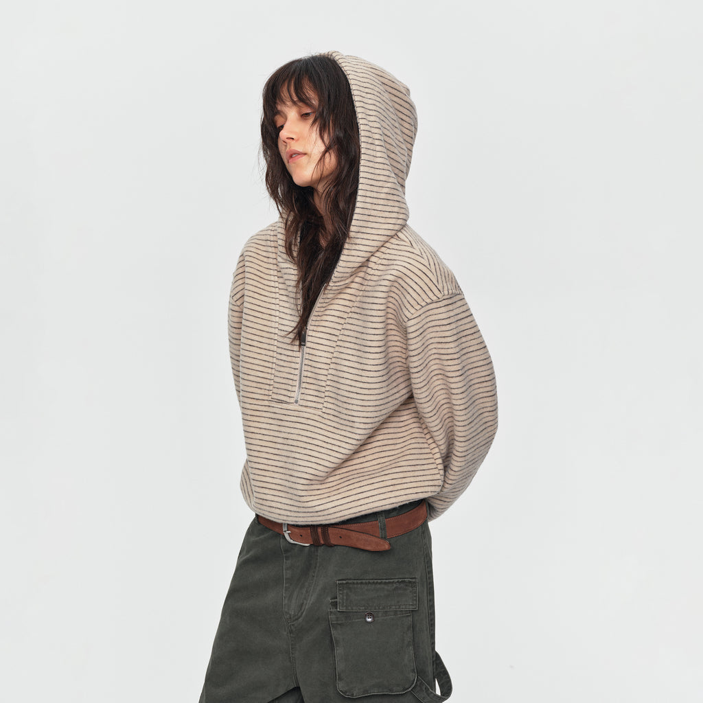 MADWITCH PLUSH STRIPED FAKE-TWO-PIECE HOODIE #991506