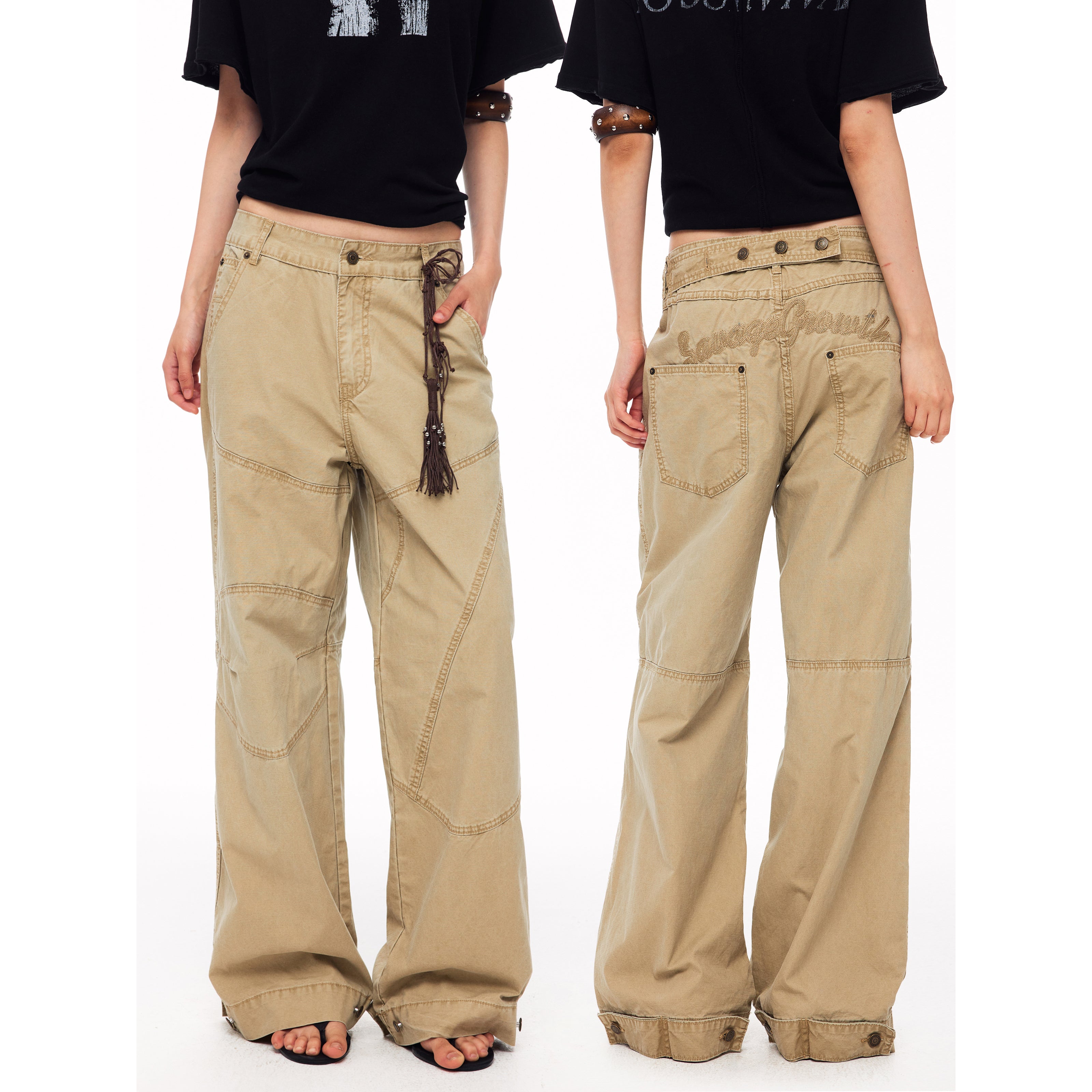 MADWITCH DECONSTRUCTED EMBROIDERED WASHED CARGO TROUSERS #CK3653