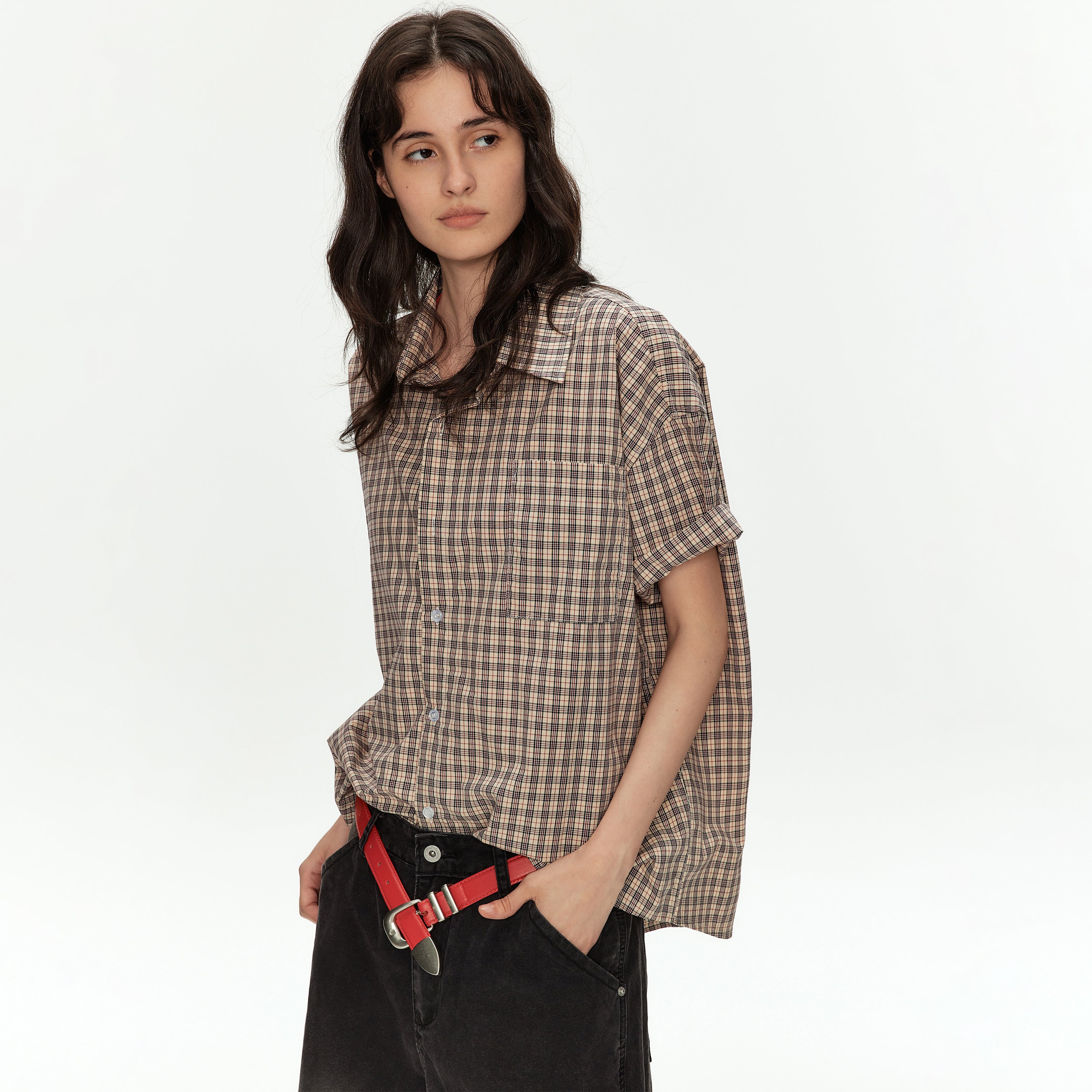MADWITCH VINTAGE PLAID RELAXED SHIRT #B105
