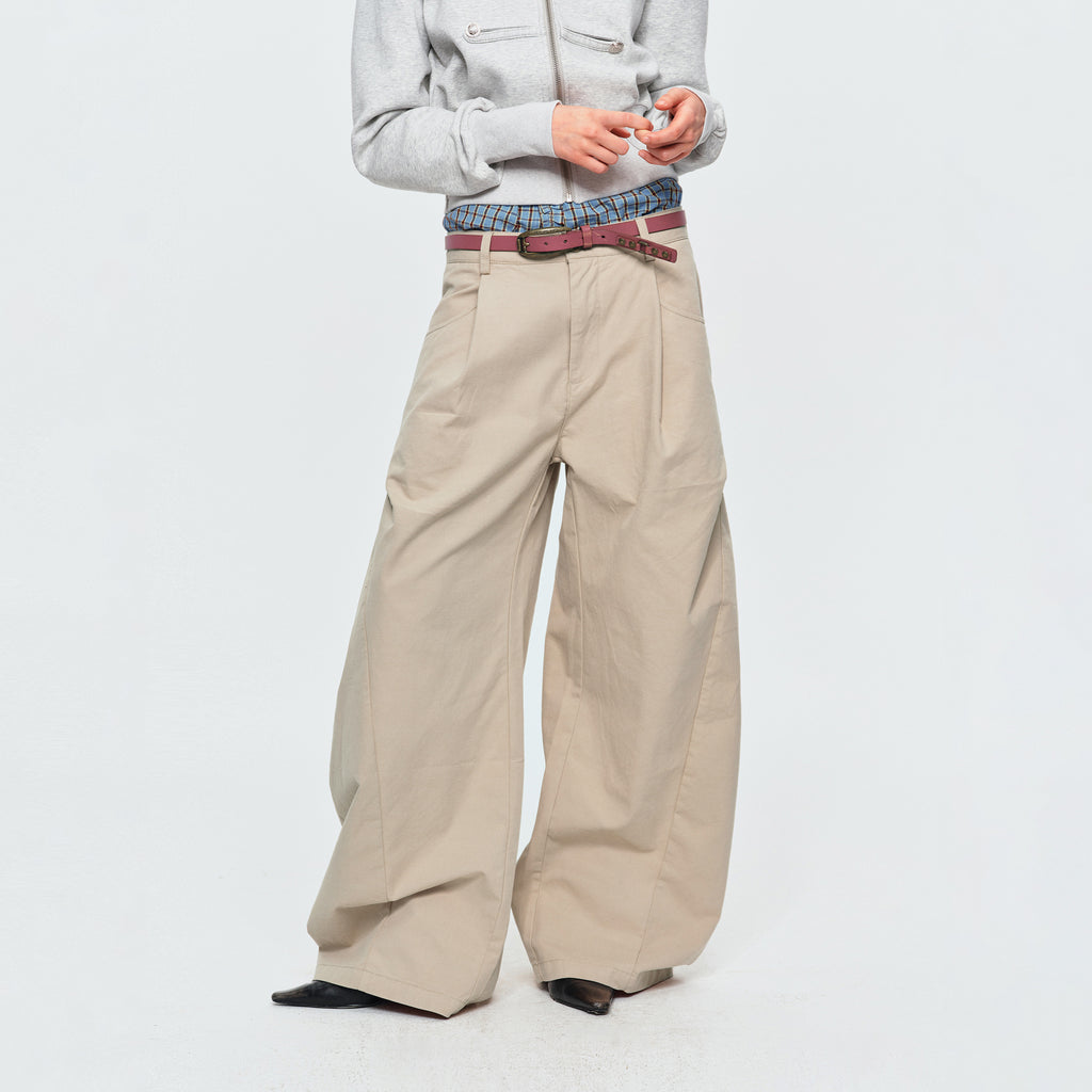 MADWITCH DOUBLE-PLEATED CURVED WIDE-LEG PANTS #A638